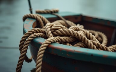 Old rope in a an old boat. High quality
