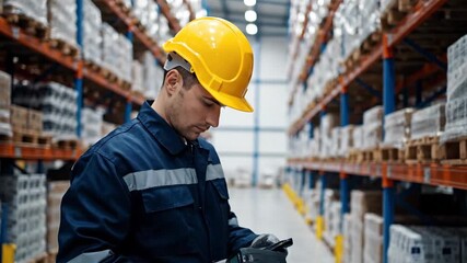 Warehouse worker scanning inventory with laser scanner for efficient logistics and supply chain management in a modern, organized distribution center - Powered by Adobe