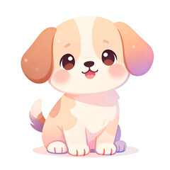 Anak anjing kartun kawaii dengan mata besar, karakter anjing pastel yang lucu
