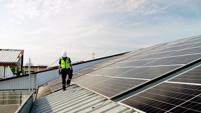 Professional who installs solar energy systems,  procuring equipment, and performing the physical installation of solar panels on roofs. 