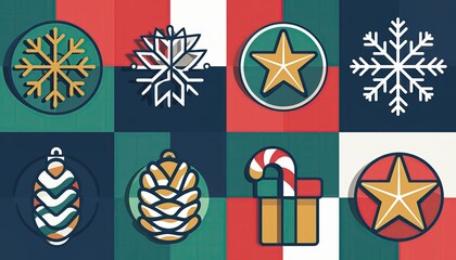 Festive Christmas Icons on Colorful Background for Holiday Season.