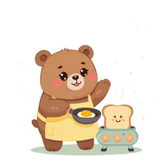 Fototapeta premium Cute Bear Cooking Breakfast Vector