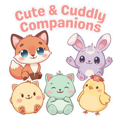 Cute Kawaii Animals Vector Set