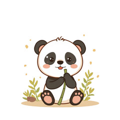 Baby Panda Eating Bamboo Cute Vector