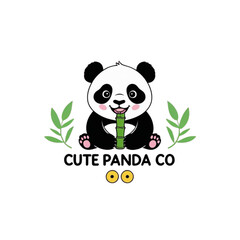 Baby Panda Eating Bamboo Cute Vector