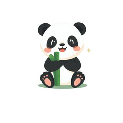 Baby Panda Eating Bamboo Cute Vector