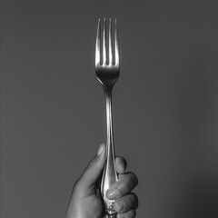 Elegant silver fork held delicately in hand, representing fine dining and culinary arts beautifully