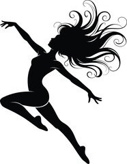 Black and white silhouette illustration of dancing in a white background.