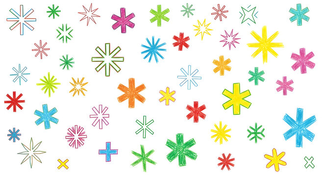 Colorful starbursts and sparkles on a black background - Powered by Adobe