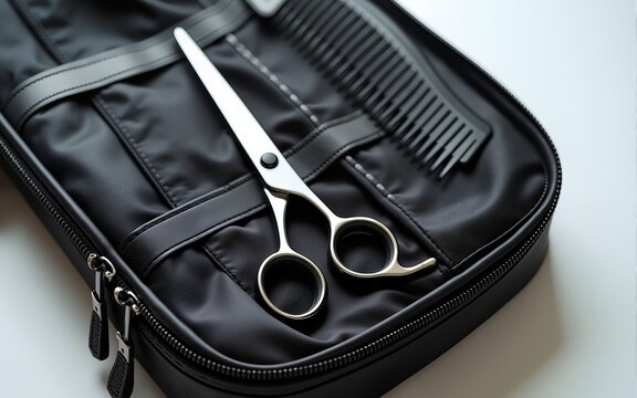 Hairdresser toolbag with scissors and comb. High quality