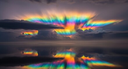 Fototapeta premium Spectacular Rainbow Cloud Phenomenon Reflected in Calm Water