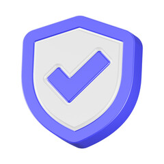 3d rendering icon check shield blue color