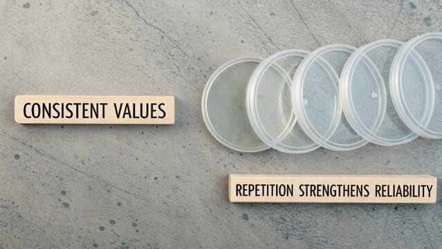 Consistent Values and Repetition Strengthens Reliability Concept with Clear Containers on a Textured Background