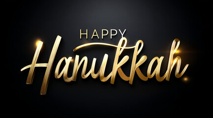 Obraz premium Golden text on black Happy Hanukkah!