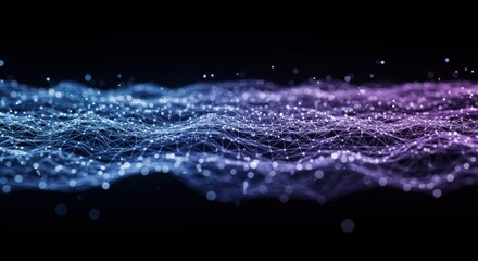 Glowing digital web structure floats across a dark background with color gradient