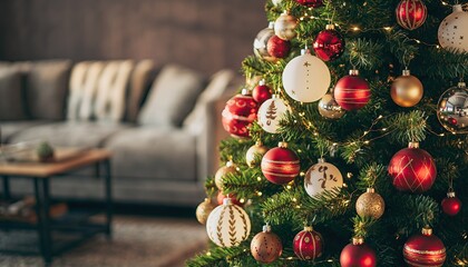 Christmas Tree Ornaments Festive Holiday Decorations Home Interior.