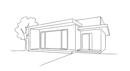 Modern House Line Art Drawing