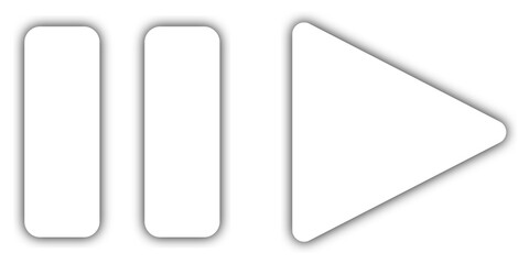 
White Play and Pause Button Icon Set with Soft Shadow on Transparent Background. Video and audio media player. Resume and pause symbol.