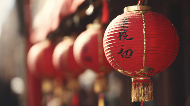 Traditional red Chinese lanterns hanging outdoors symbolizing prosperity and celebration during Lunar New Year festival