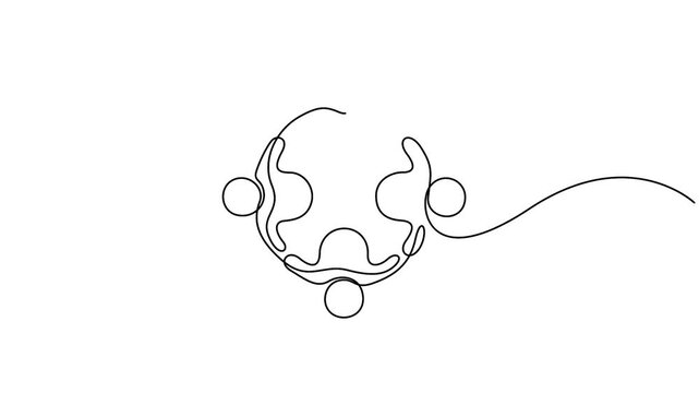 Continuous line drawing representing a team cooperation or a circle of friends icon animation