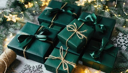 Christmas Gifts Emerald Green Presents Holiday Decorations.