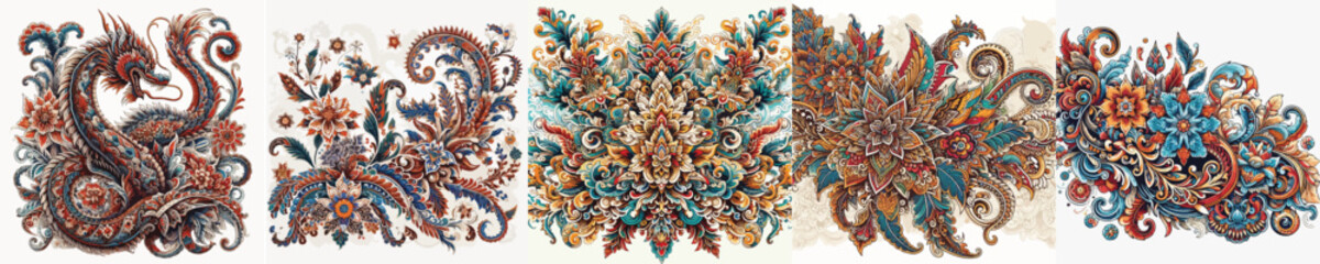  Indonesian batik vector white background