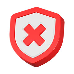 cross shield 3d rendering icon red color