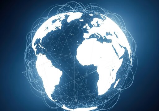 Global network connections overlay on a glowing planet earth