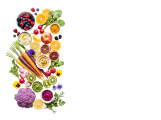 Vibrant Display of Fresh Fruits and Vegetables in Various Natural Colors and Textures