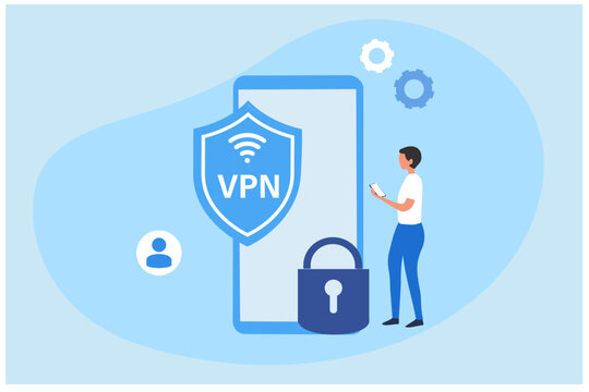 VPN Service Concept. Using VPN to protect personal data in smartphone. Virtual Private Network. Secure network connection and privacy protection