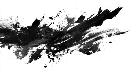 Obraz premium An energetic display of bold black strokes and splashes on a white background creates a striking abstract work. The design conveys motion and emotional depth through its dynamic shapes.