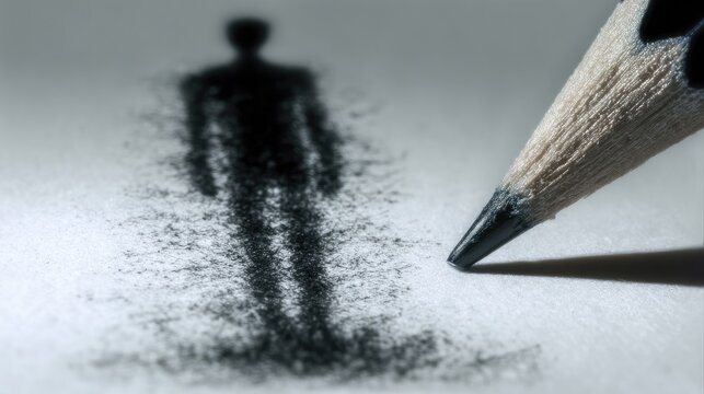 Pencil Sketch of Human Silhouette Emerging from Textured Graphite Strokes