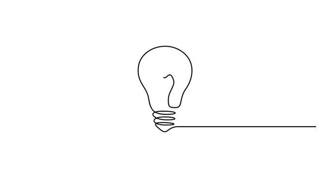 Minimalist continuous line drawing of a light bulb animation, a common symbol for ideas, creativity, and innovation