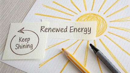 Inspirational notes on a desk with sun illustration symbolizing motivation and positive mindset for enhanced productivity and creativity