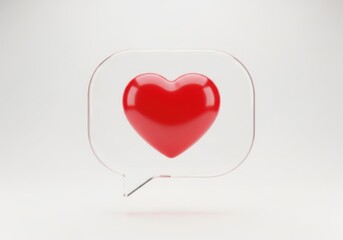 Red heart inside a clear speech bubble on white background.