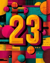 Bold and Colorful Graphic Design of Number 23 with Abstract Elements