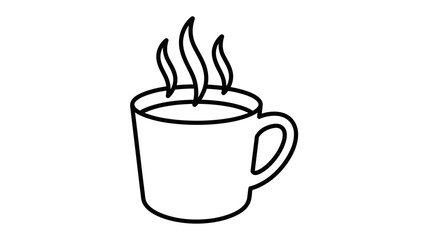 Outline of a warm cup with steam rising, symbolizing comfort and hot beverage, isolated white background