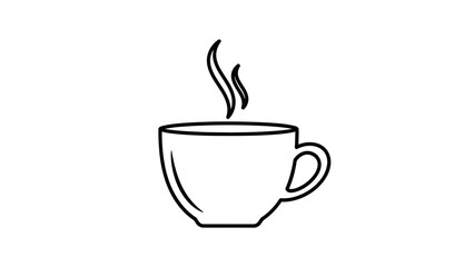 Hot Coffee Cup Outline Vector Icon with Steam, Warm Beverage Symbol on Isolated White Background