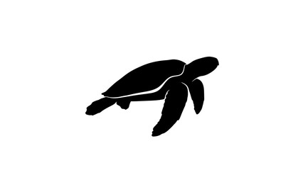 Swimming Sea Turtle Silhouette, Ocean Marine Life Symbol on Isolated White Background