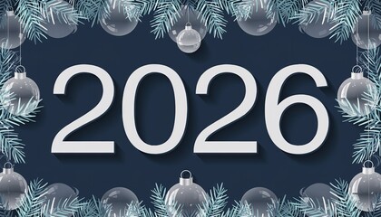 New Year 2026 Festive Decoration with Ornaments and Pine.