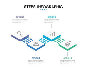 4 step, option, stage or process timeline diagram isometric infographic design. Business presentation template design  