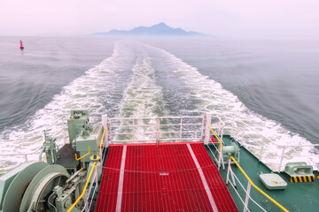 ferry cruise sailing from Shimabara to Kumamoto ports, Kyushu, Japan