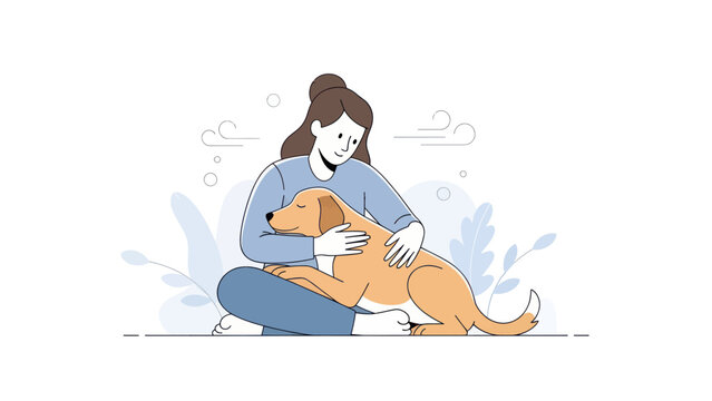 A woman gently hugs her loyal brown dog, illustrating a heartwarming moment of pet companionship.
