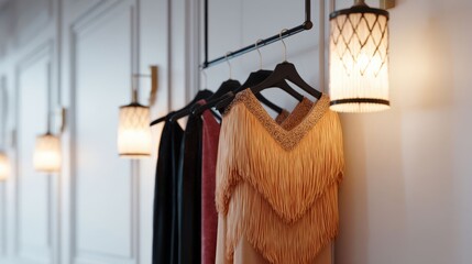 elegant fashion boutique interior with stylish lighting and artistic accents
