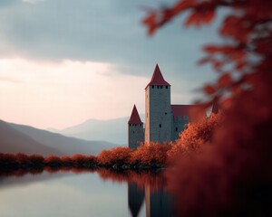 magical fairytale castle surrounded by vivid nature and enchanting scenery