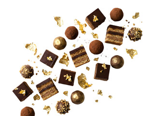 Deliciously Indulgent Chocolate Treats Arranged Beautifully with Golden Accents and Textures