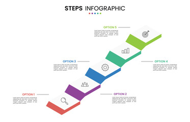 5 step stairs diagram isometric infographic element design for business timeline. Presentation template ladder elements