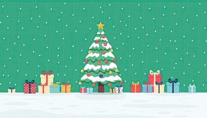 Festive Christmas Scene with Decorated Tree and Gift Boxes.