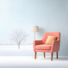 serene winter landscape with soft snow and inviting indoor warmth
