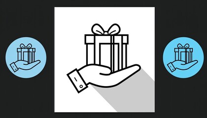 Gift Box Hand Icon Illustration, Present Giving Concept, Donation Symbol.